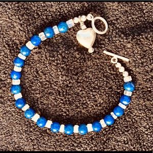 Lapis & Rainbow Moonstone bracelet w/ S.S